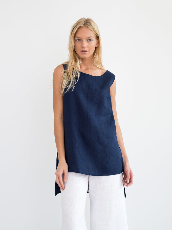Image 3 of HEATHER Linen Tunic Top in Navy Blue from ALBERALKIRK