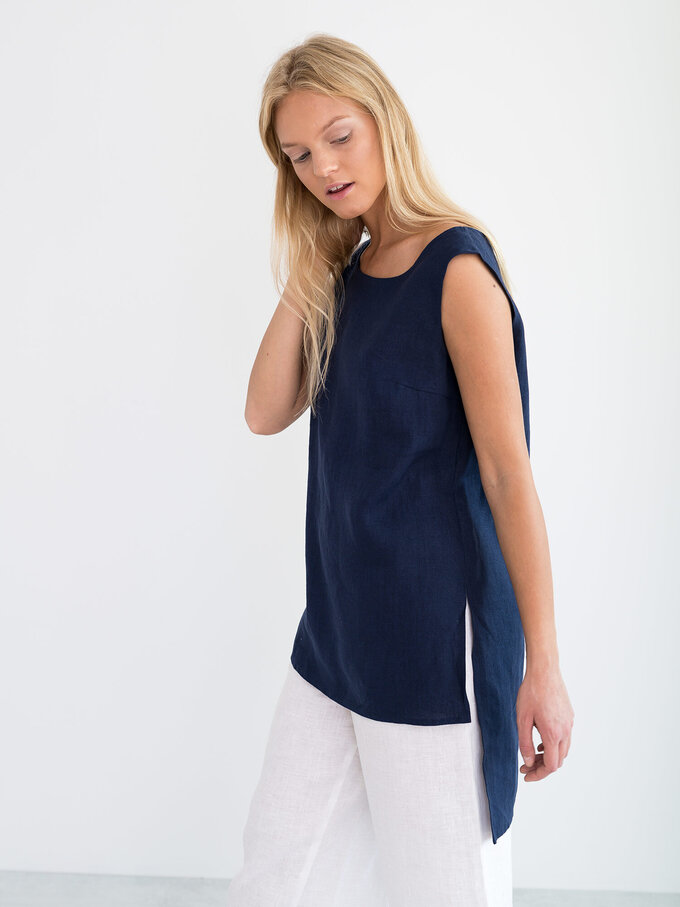Image 4 of HEATHER Linen Tunic Top in Navy Blue from ALBERALKIRK