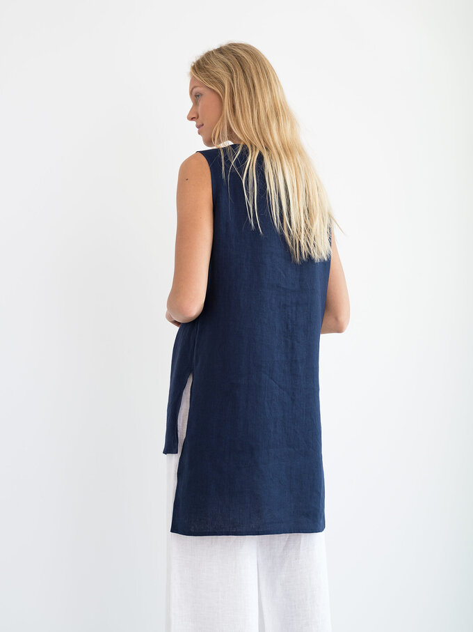 Image 5 of HEATHER Linen Tunic Top in Navy Blue from ALBERALKIRK