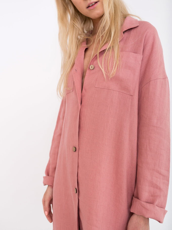 Image 3 of IRIS Linen Shirt Dress in Salmon Pink from ALBERALKIRK