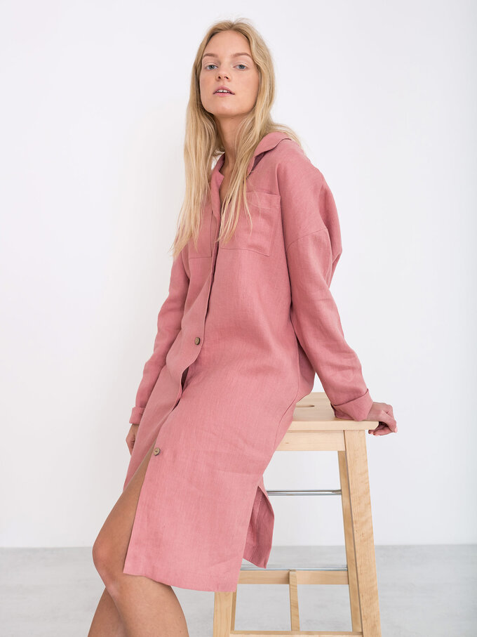 Image 4 of IRIS Linen Shirt Dress in Salmon Pink from ALBERALKIRK