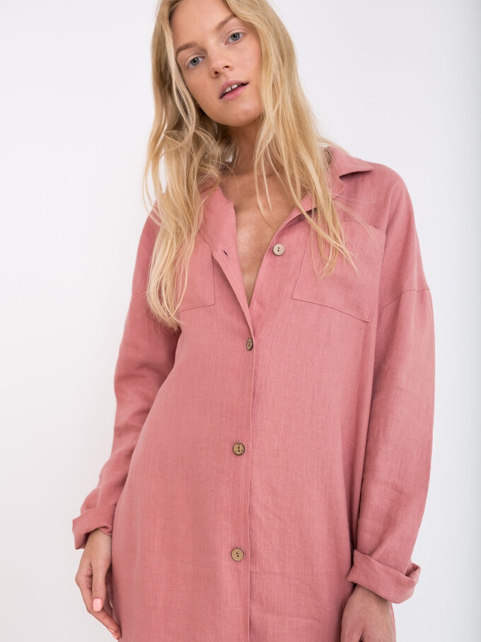 Image 5 of IRIS Linen Shirt Dress in Salmon Pink from ALBERALKIRK