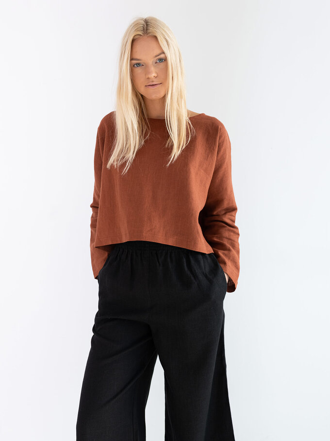 Image 5 of IVY Linen Top in Rust from ALBERALKIRK