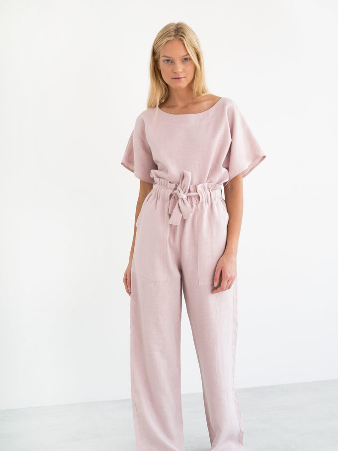 Image 2 of JULIET Wide Leg Linen Pants in Apple Blossom from ALBERALKIRK