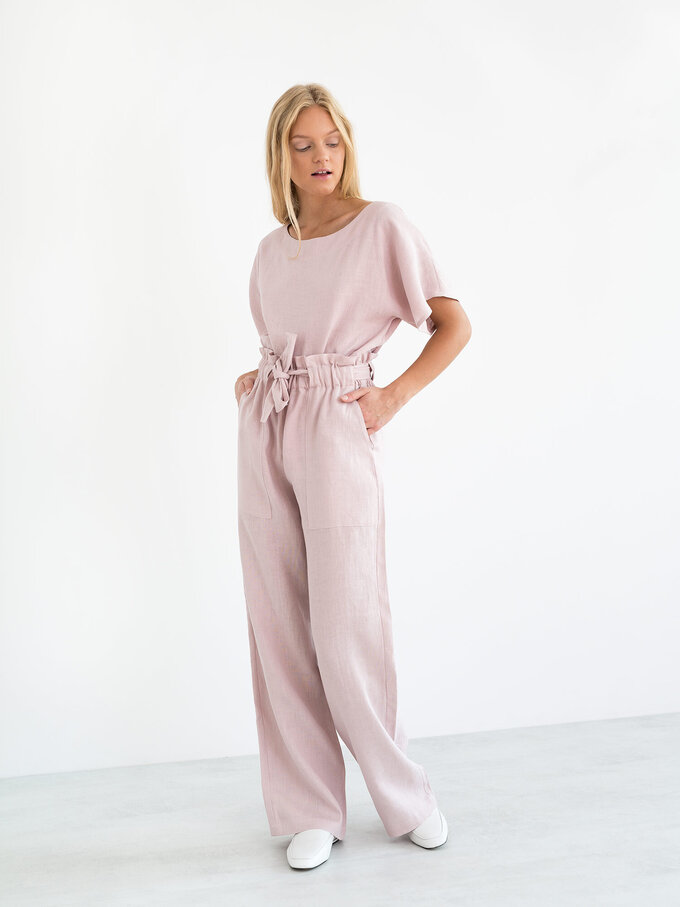 Image 3 of JULIET Wide Leg Linen Pants in Apple Blossom from ALBERALKIRK