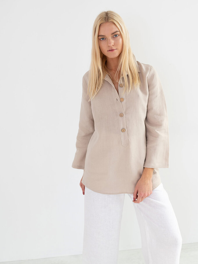 Bild 4 von LARA Leinen Tunika Shirt in Beige, you can also choose other colors above von ALBERALKIRK