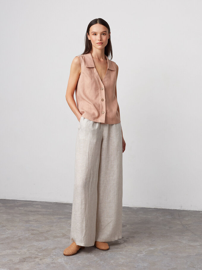 Image 2 of LUCY Collared Linen Vest in Camel from ALBERALKIRK