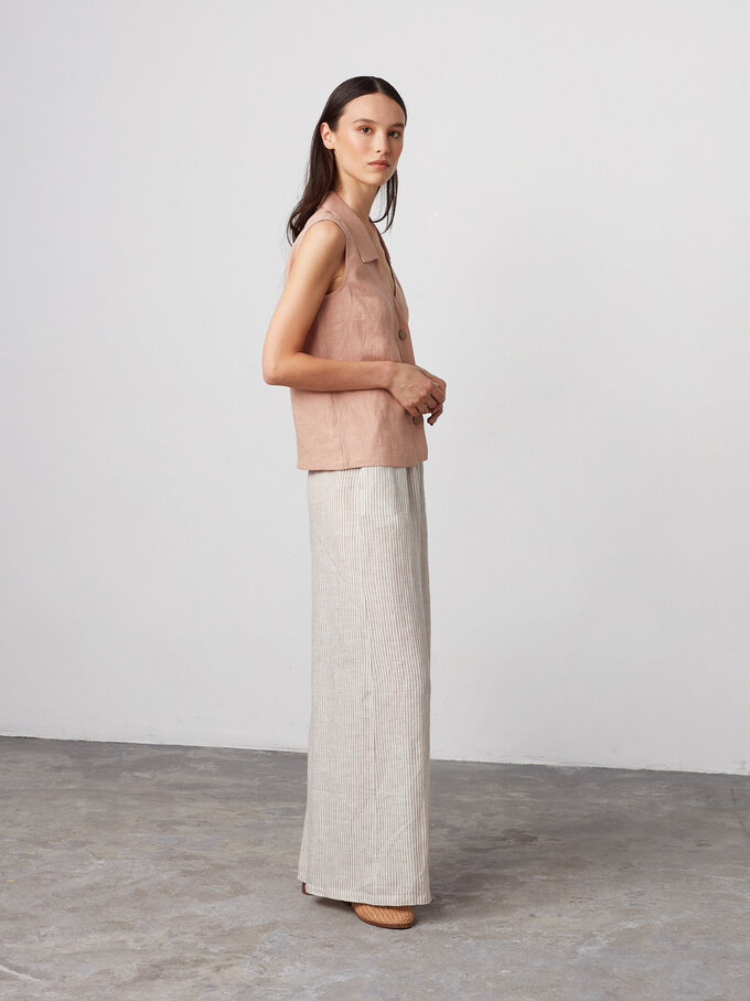 Image 3 of LUCY Collared Linen Vest in Camel from ALBERALKIRK
