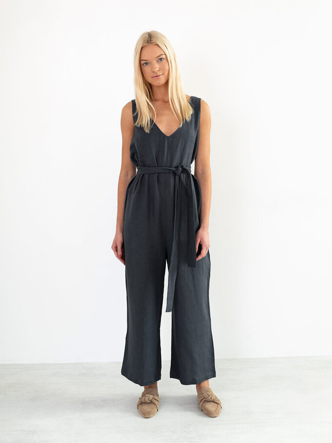 Image 2 of MADELINE Linen Jumpsuit in Dark Grey from ALBERALKIRK