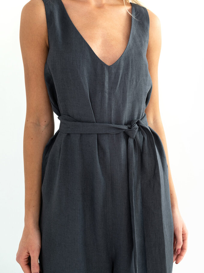 Image 3 of MADELINE Linen Jumpsuit in Dark Grey from ALBERALKIRK