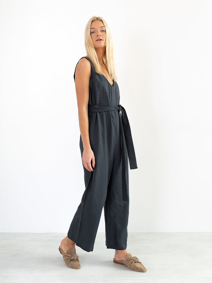Image 4 of MADELINE Linen Jumpsuit in Dark Grey from ALBERALKIRK