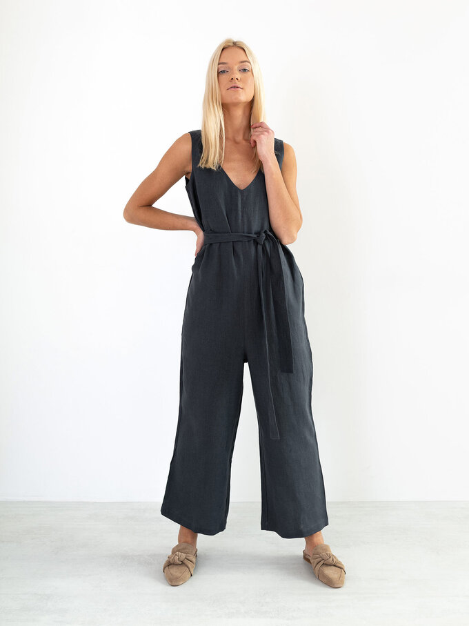 Image 5 of MADELINE Linen Jumpsuit in Dark Grey from ALBERALKIRK