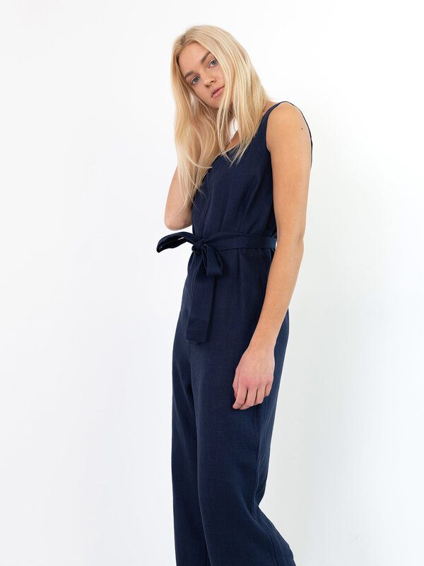 Image 1 of MADELINE Linen Jumpsuit in Navy Blue from ALBERALKIRK