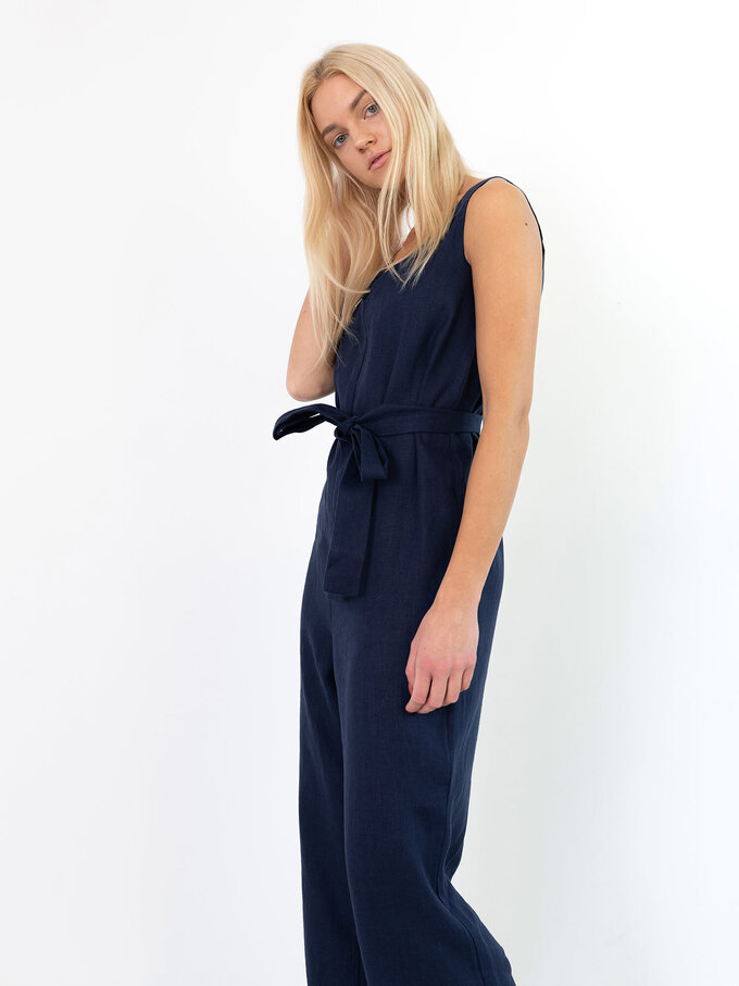 Image 1 of MADELINE Linen Jumpsuit in Navy Blue from ALBERALKIRK