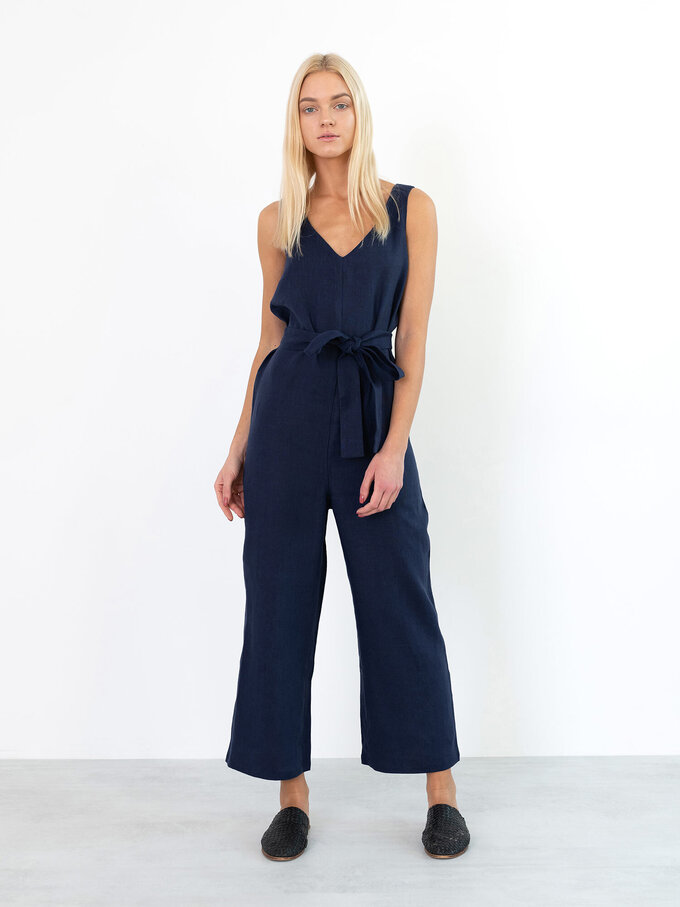 Image 2 of MADELINE Linen Jumpsuit in Navy Blue from ALBERALKIRK