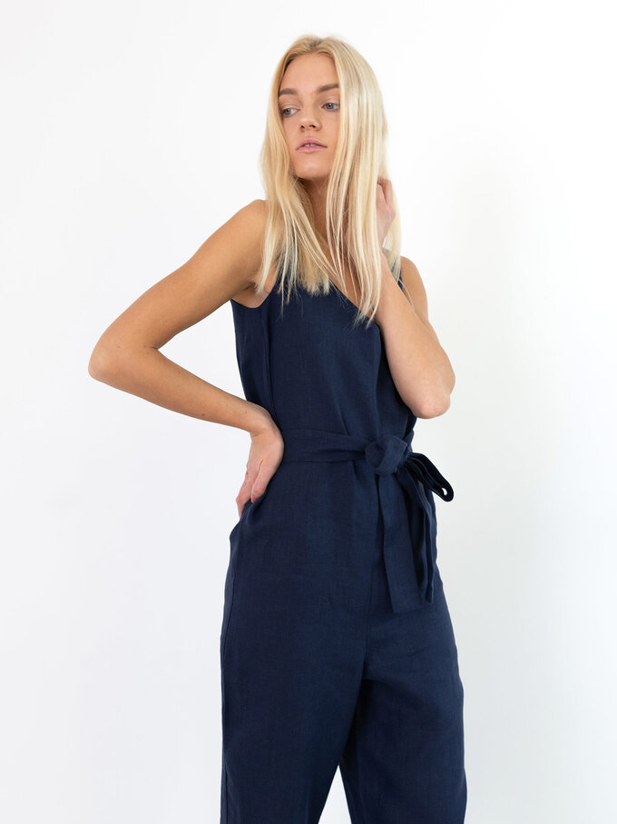 Image 3 of MADELINE Linen Jumpsuit in Navy Blue from ALBERALKIRK