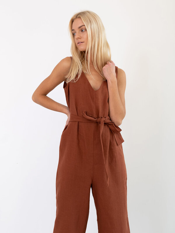 Image 1 of MADELINE Linen Jumpsuit in Rust from ALBERALKIRK