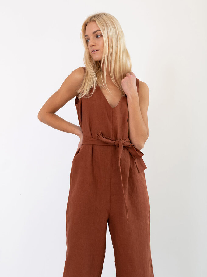 Image 1 of MADELINE Linen Jumpsuit in Rust from ALBERALKIRK