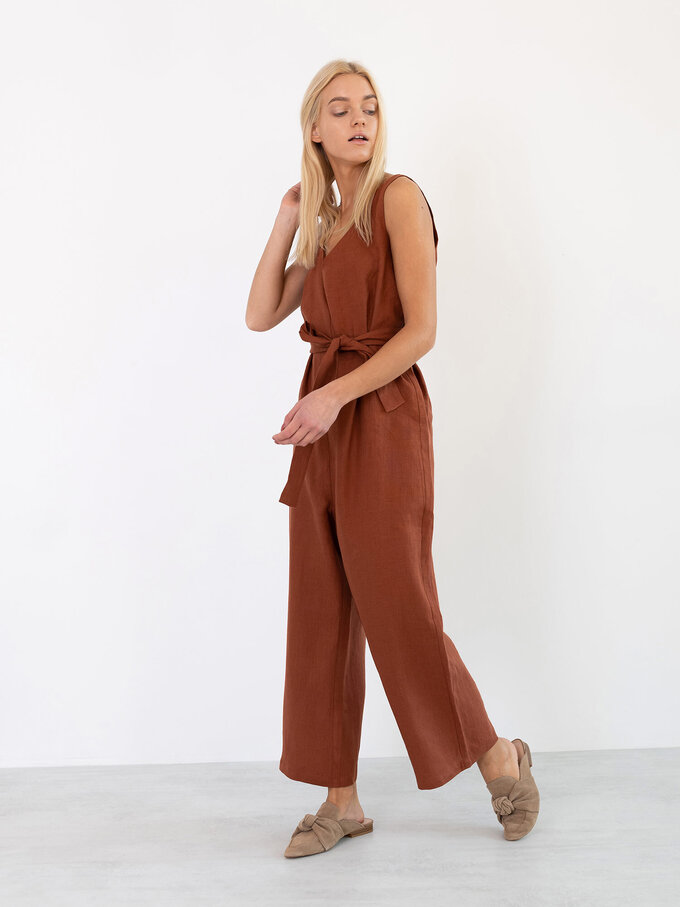 Image 3 of MADELINE Linen Jumpsuit in Rust from ALBERALKIRK