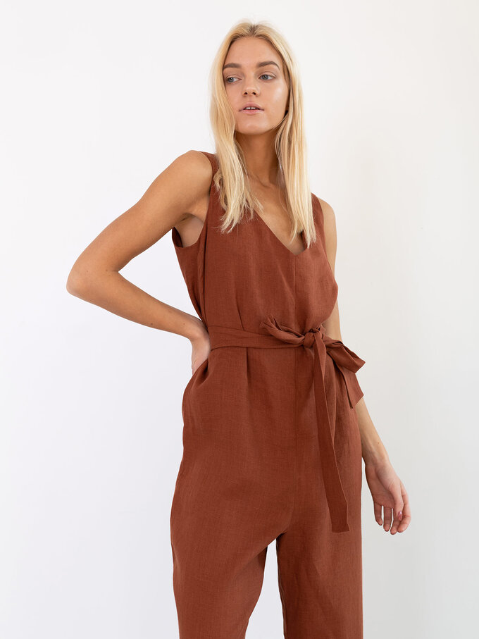 Image 4 of MADELINE Linen Jumpsuit in Rust from ALBERALKIRK
