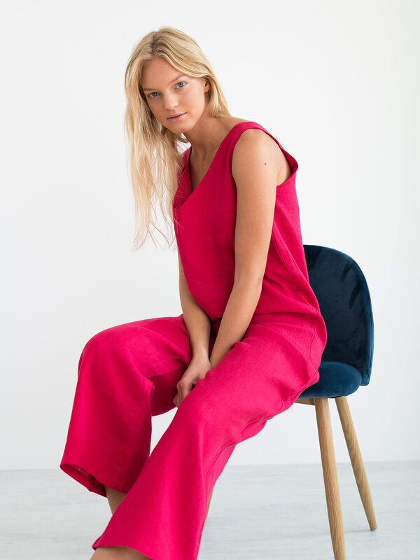Image 1 of MADELINE Linen Jumpsuit in Vivid Raspberry from ALBERALKIRK