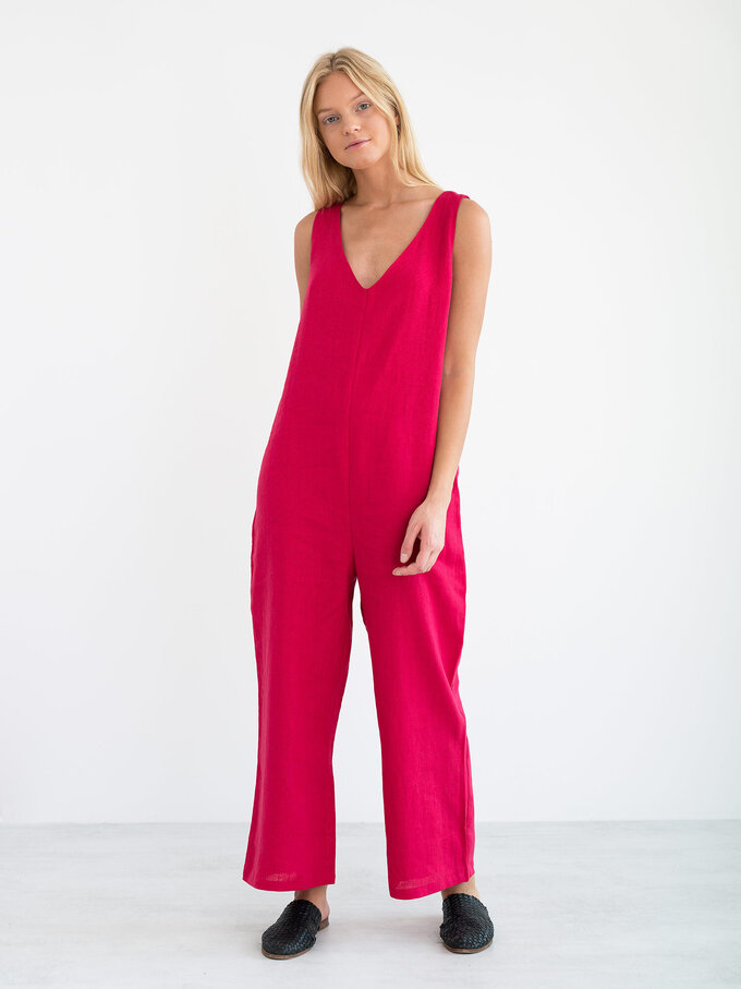 Image 2 of MADELINE Linen Jumpsuit in Vivid Raspberry from ALBERALKIRK