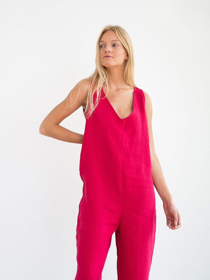 Image 3 of MADELINE Linen Jumpsuit in Vivid Raspberry from ALBERALKIRK
