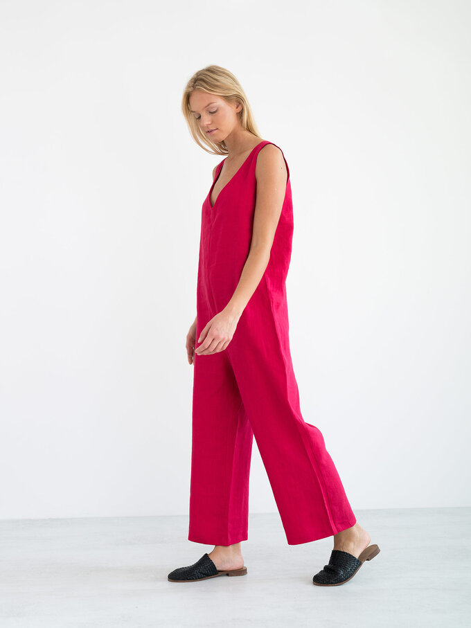 Image 4 of MADELINE Linen Jumpsuit in Vivid Raspberry from ALBERALKIRK