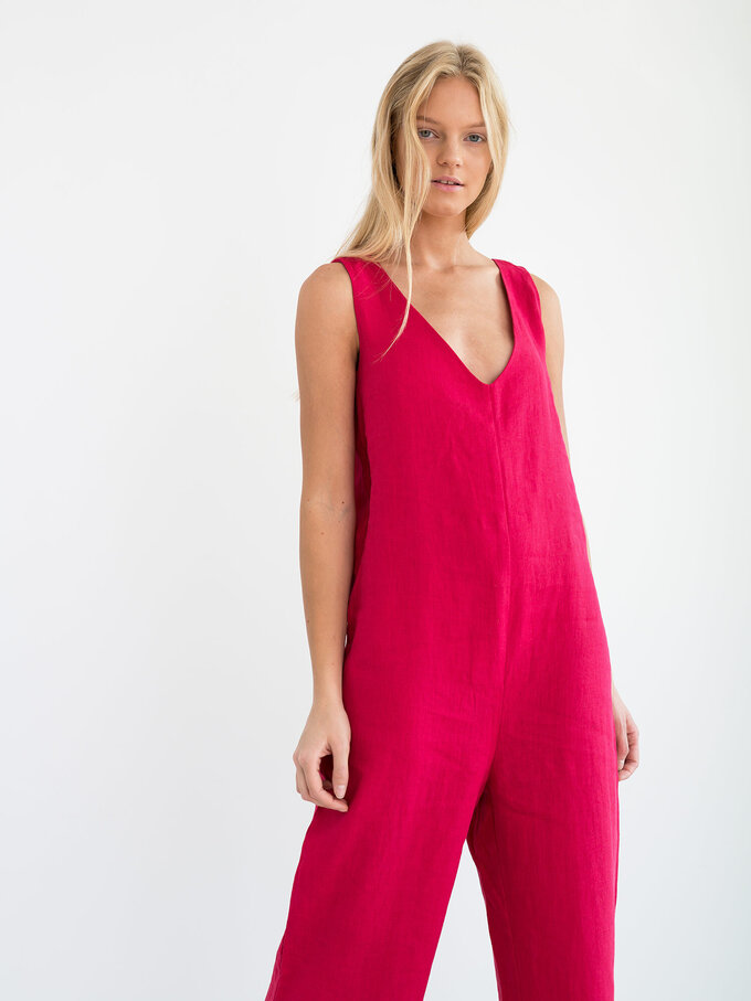 Image 5 of MADELINE Linen Jumpsuit in Vivid Raspberry from ALBERALKIRK