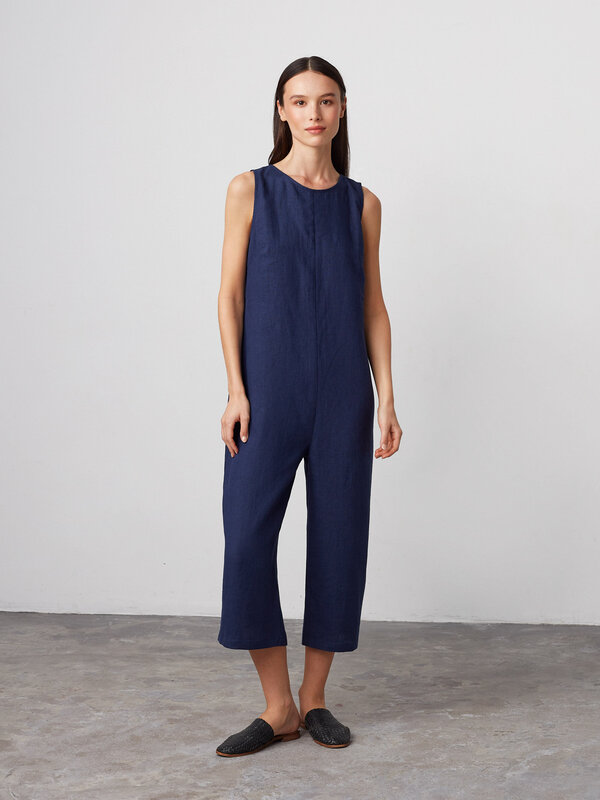 Image 1 of MARIGOLD Sleeveless Linen Jumpsuit in Navy Blue from ALBERALKIRK