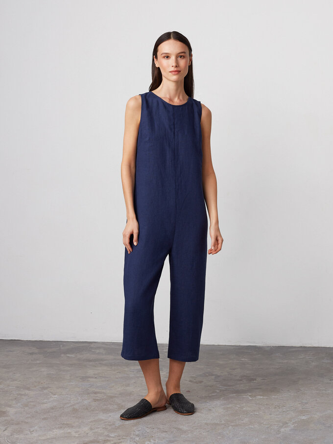 Image 1 of MARIGOLD Sleeveless Linen Jumpsuit in Navy Blue from ALBERALKIRK