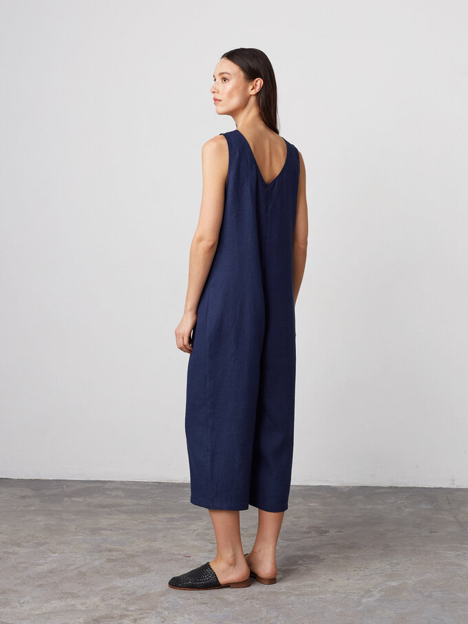 Image 4 of MARIGOLD Sleeveless Linen Jumpsuit in Navy Blue from ALBERALKIRK