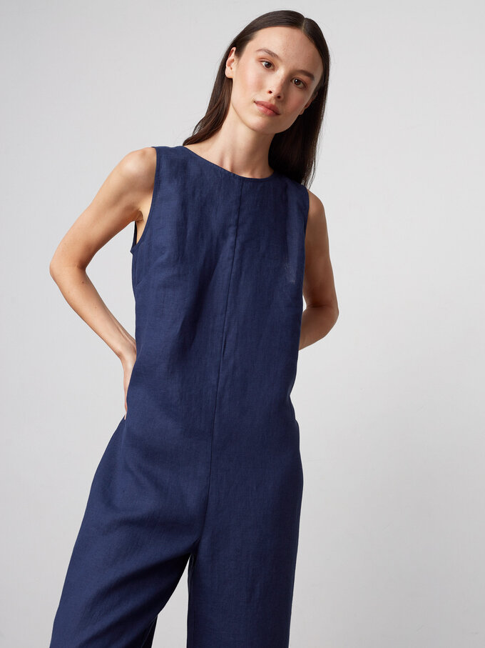 Image 5 of MARIGOLD Sleeveless Linen Jumpsuit in Navy Blue from ALBERALKIRK
