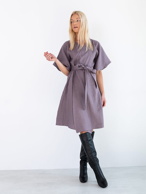 Image 1 of MARY Linen Wrap Dress in Lavender Violet from Love and Confuse