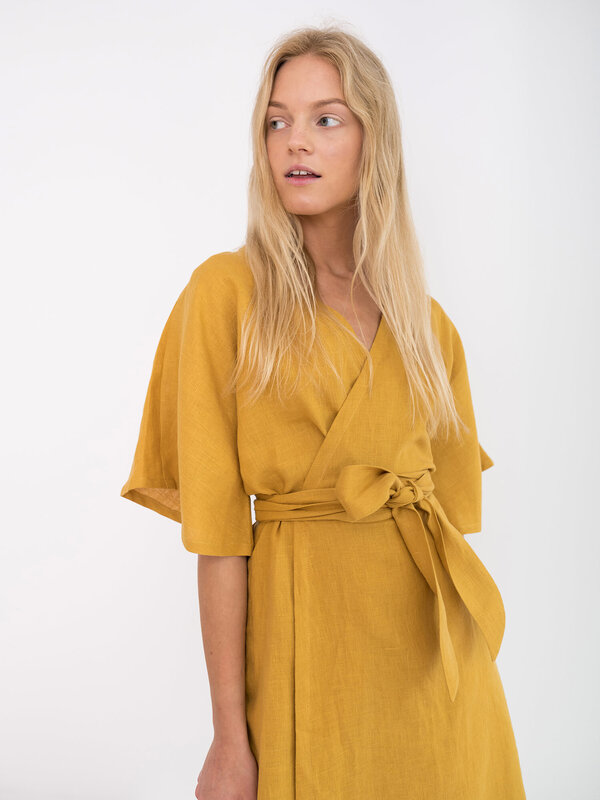 Image 1 of MARY Linen Wrap Dress in Mustard from Love and Confuse