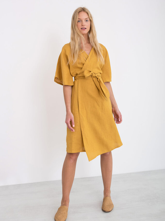 Image 2 of MARY Linen Wrap Dress in Mustard from ALBERALKIRK