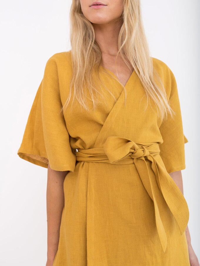 Image 3 of MARY Linen Wrap Dress in Mustard from ALBERALKIRK