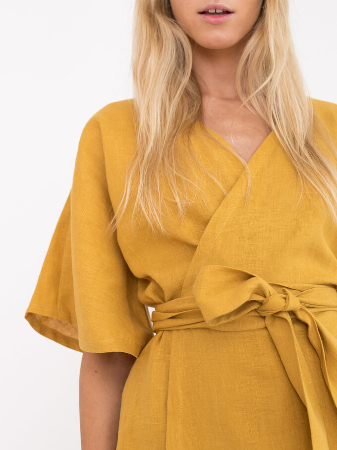 Image 4 of MARY Linen Wrap Dress in Mustard from ALBERALKIRK