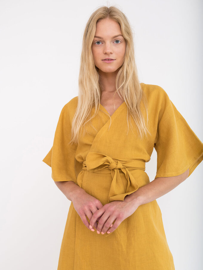 Image 5 of MARY Linen Wrap Dress in Mustard from ALBERALKIRK