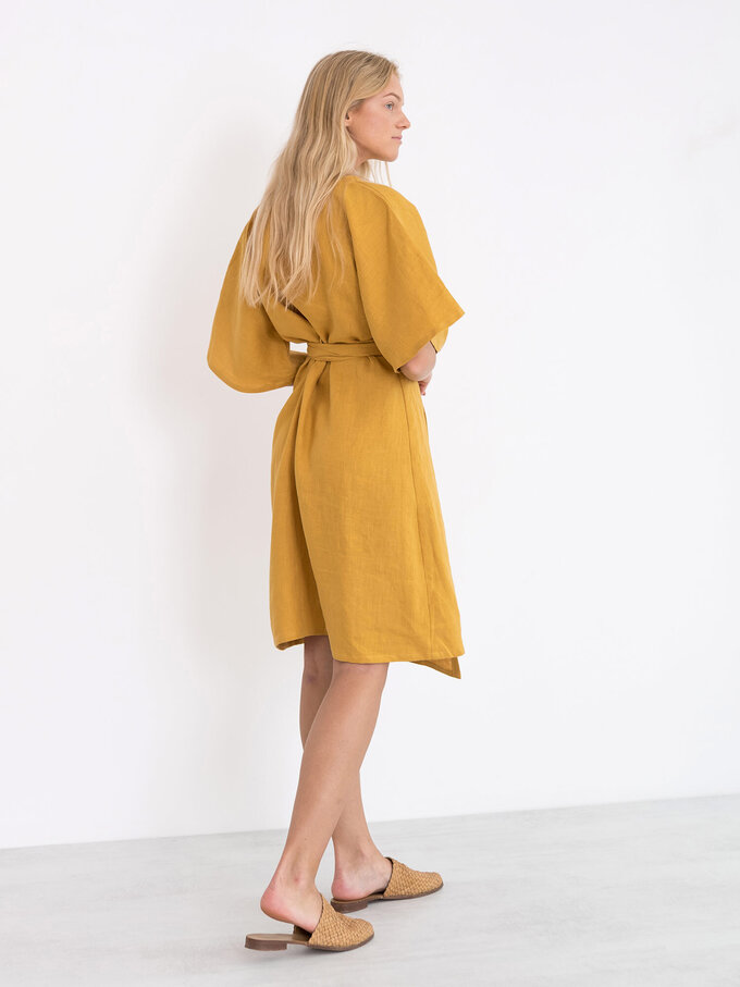 Image 6 of MARY Linen Wrap Dress in Mustard from ALBERALKIRK