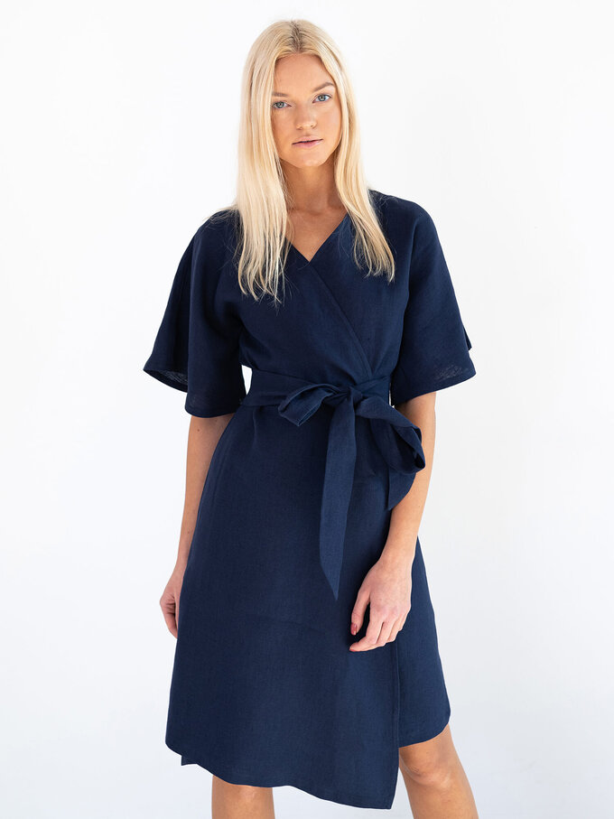 Image 3 of MARY Linen Wrap Dress in Navy Blue from ALBERALKIRK