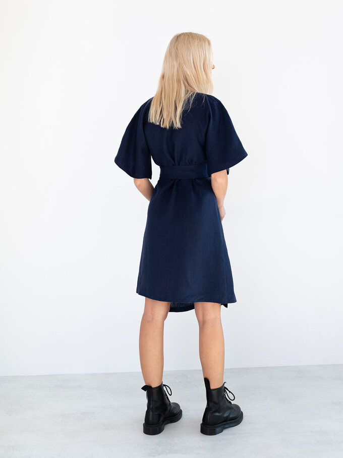 Image 5 of MARY Linen Wrap Dress in Navy Blue from ALBERALKIRK