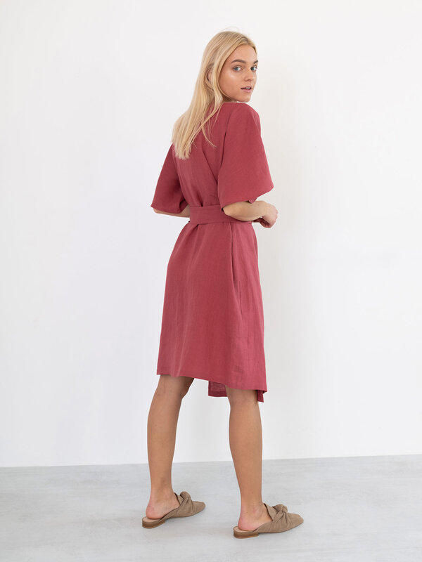 Image 1 of MARY Linen Wrap Dress in Raspberry from Love and Confuse