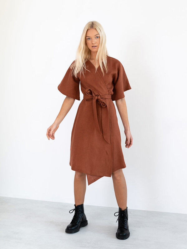 Image 1 of MARY Linen Wrap Dress in Rust from Love and Confuse