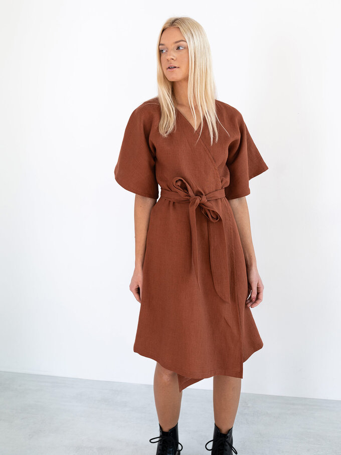Image 3 of MARY Linen Wrap Dress in Rust from ALBERALKIRK