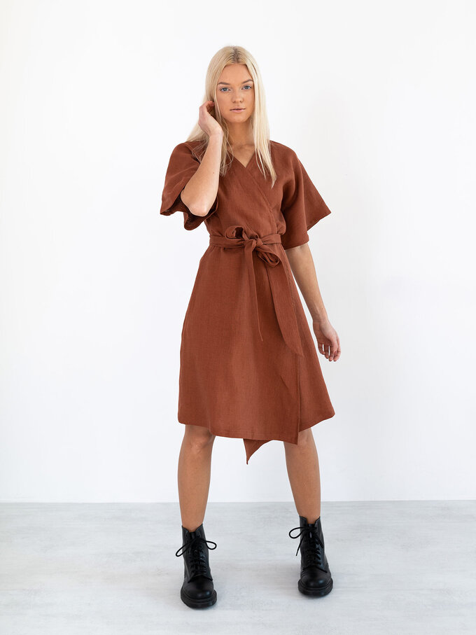 Image 4 of MARY Linen Wrap Dress in Rust from ALBERALKIRK