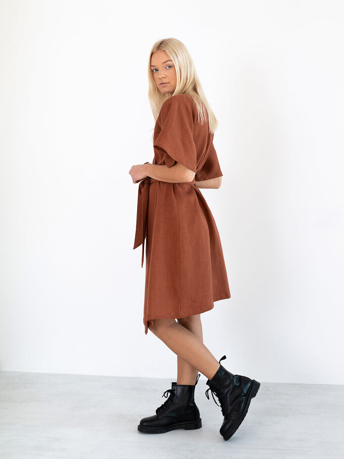 Image 5 of MARY Linen Wrap Dress in Rust from ALBERALKIRK