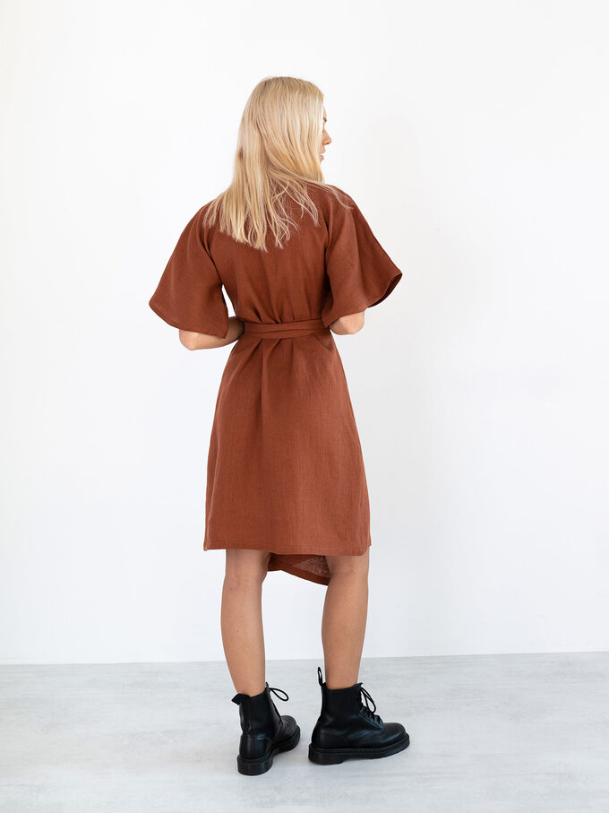 Image 6 of MARY Linen Wrap Dress in Rust from ALBERALKIRK