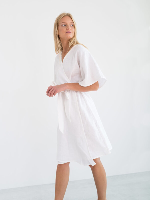 Image 1 of MARY Linen Wrap Dress in White from Love and Confuse