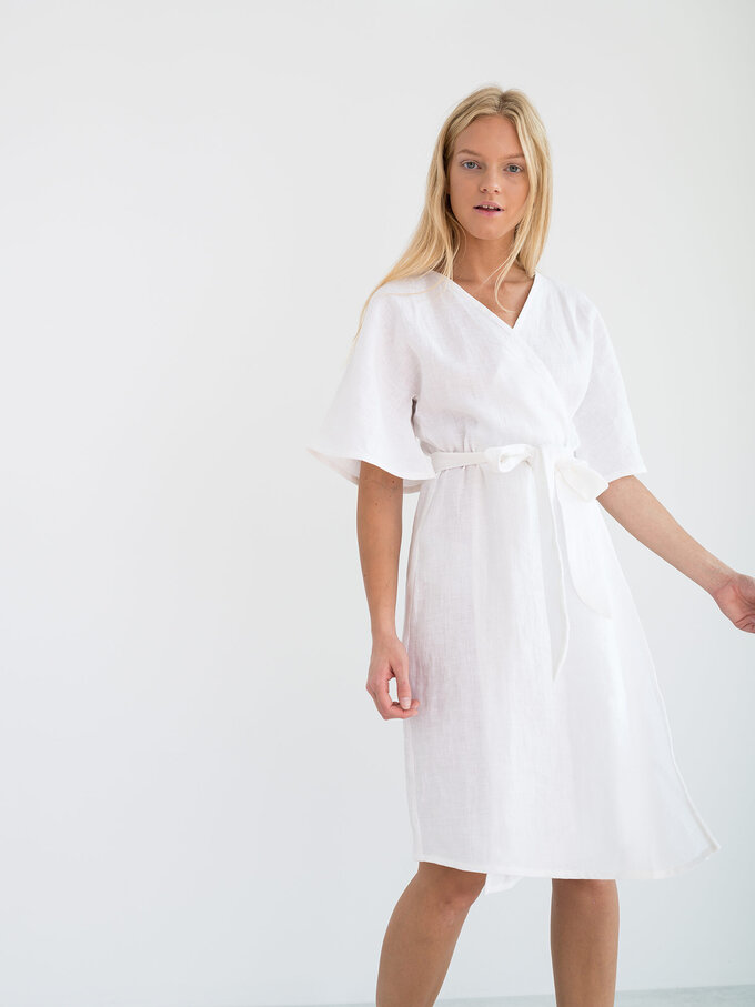 Image 3 of MARY Linen Wrap Dress in White from ALBERALKIRK